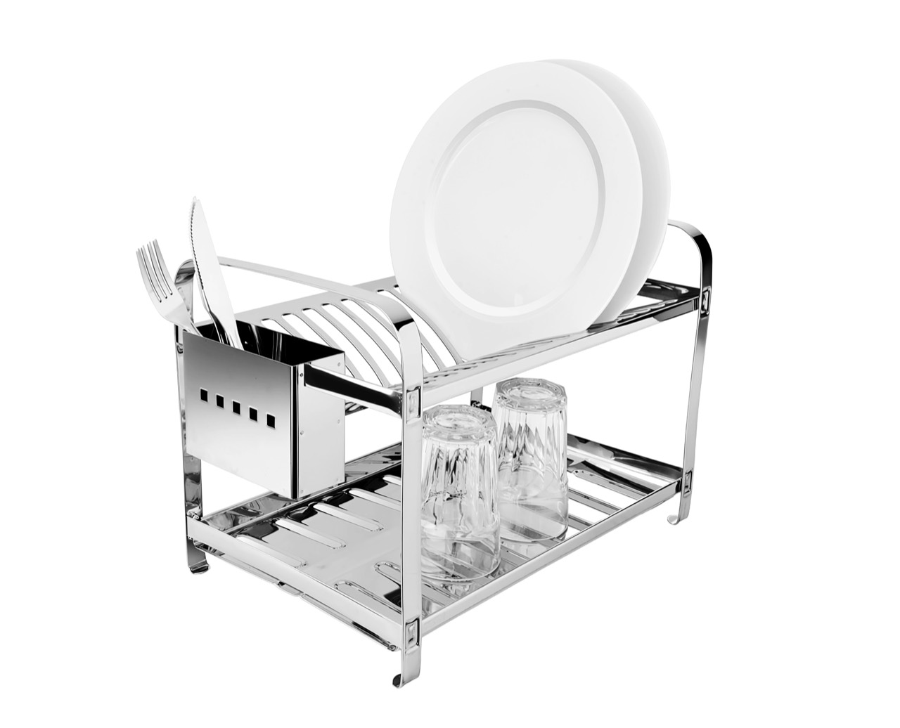 Escorredor Montado Mak-Inox para 16 pratos com porta-talheres inox