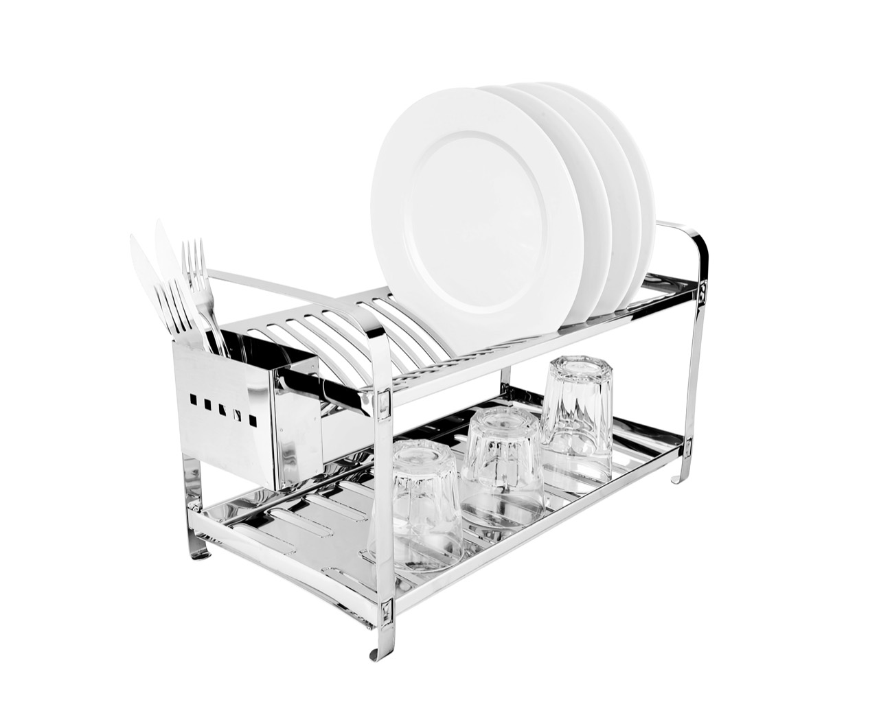 Escorredor Montado Mak-Inox para 20 pratos com porta-talheres inox
