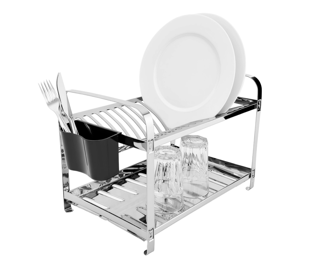 Escorredor Montado Mak-Inox para 16 pratos com porta-talheres plástico