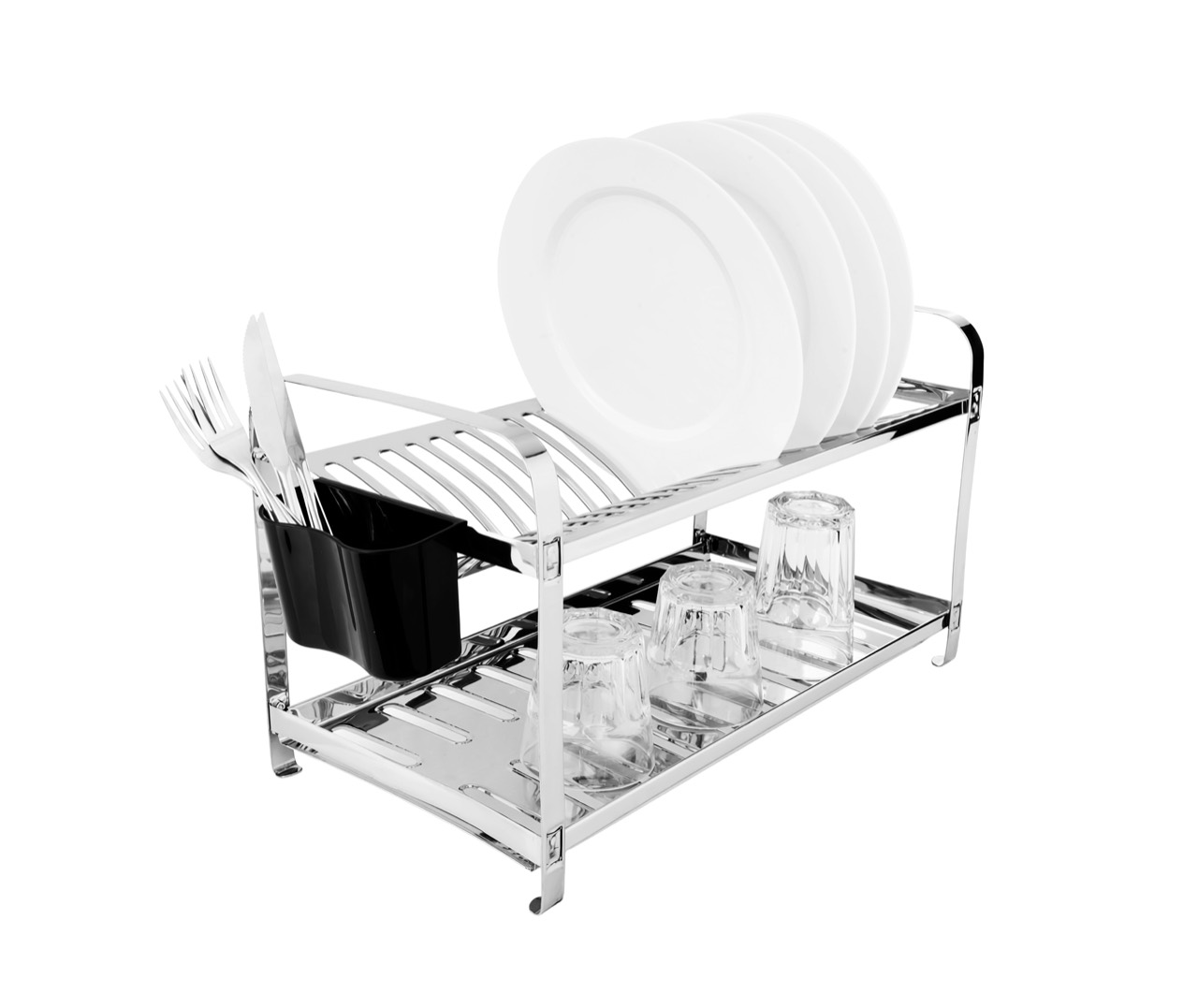 Escorredor Montado Mak-Inox para 20 pratos com porta-talheres plástico